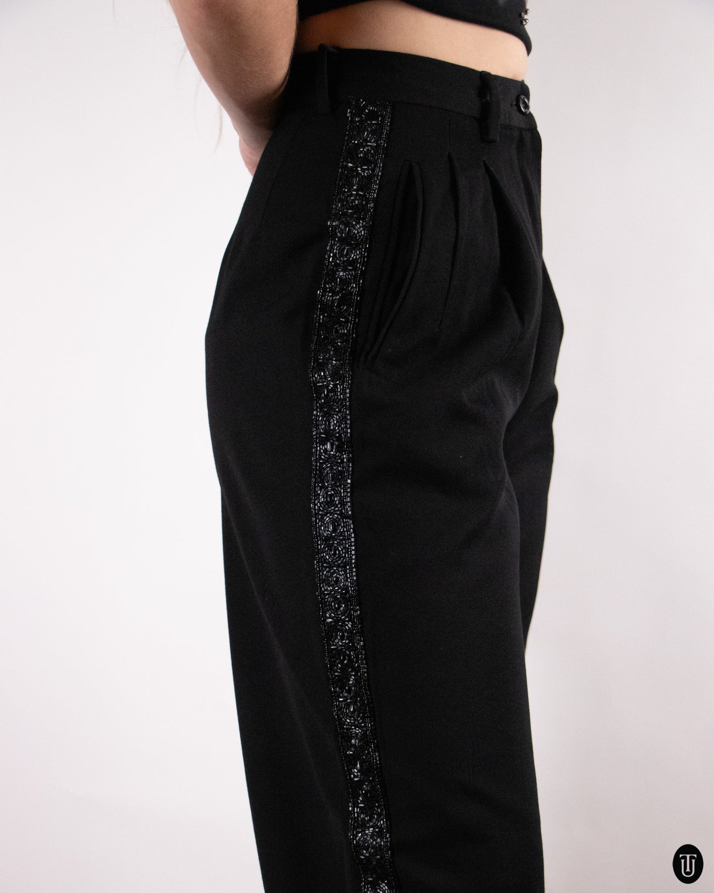 90's Valentino Wool Pants with Glitter Panels M