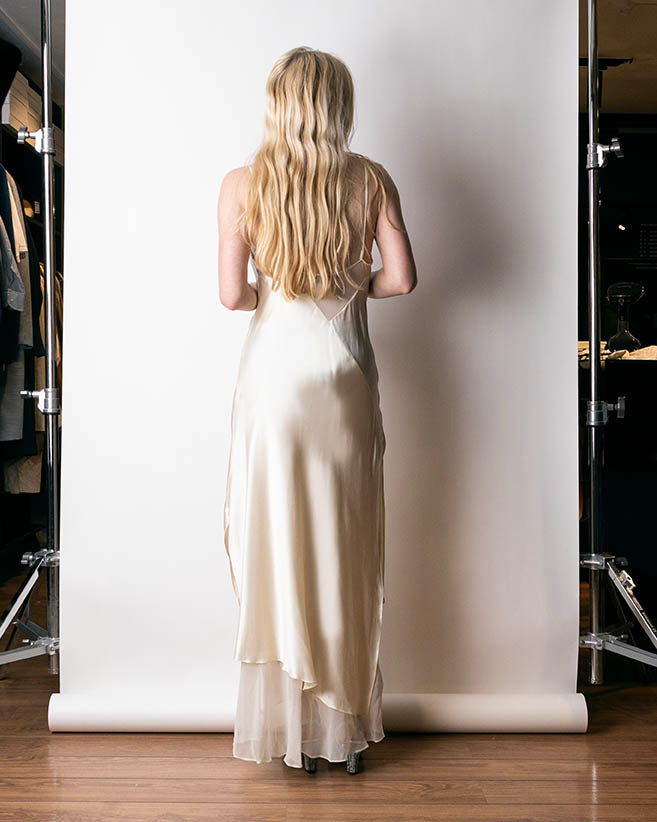 2000s Donna Karan Bias Cut Ivory Silk Dress M