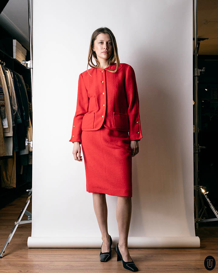 1970s Bright Red Chanel Suit S