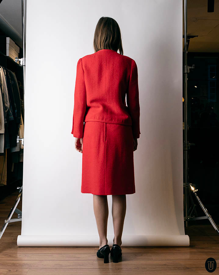1970s Bright Red Chanel Suit S