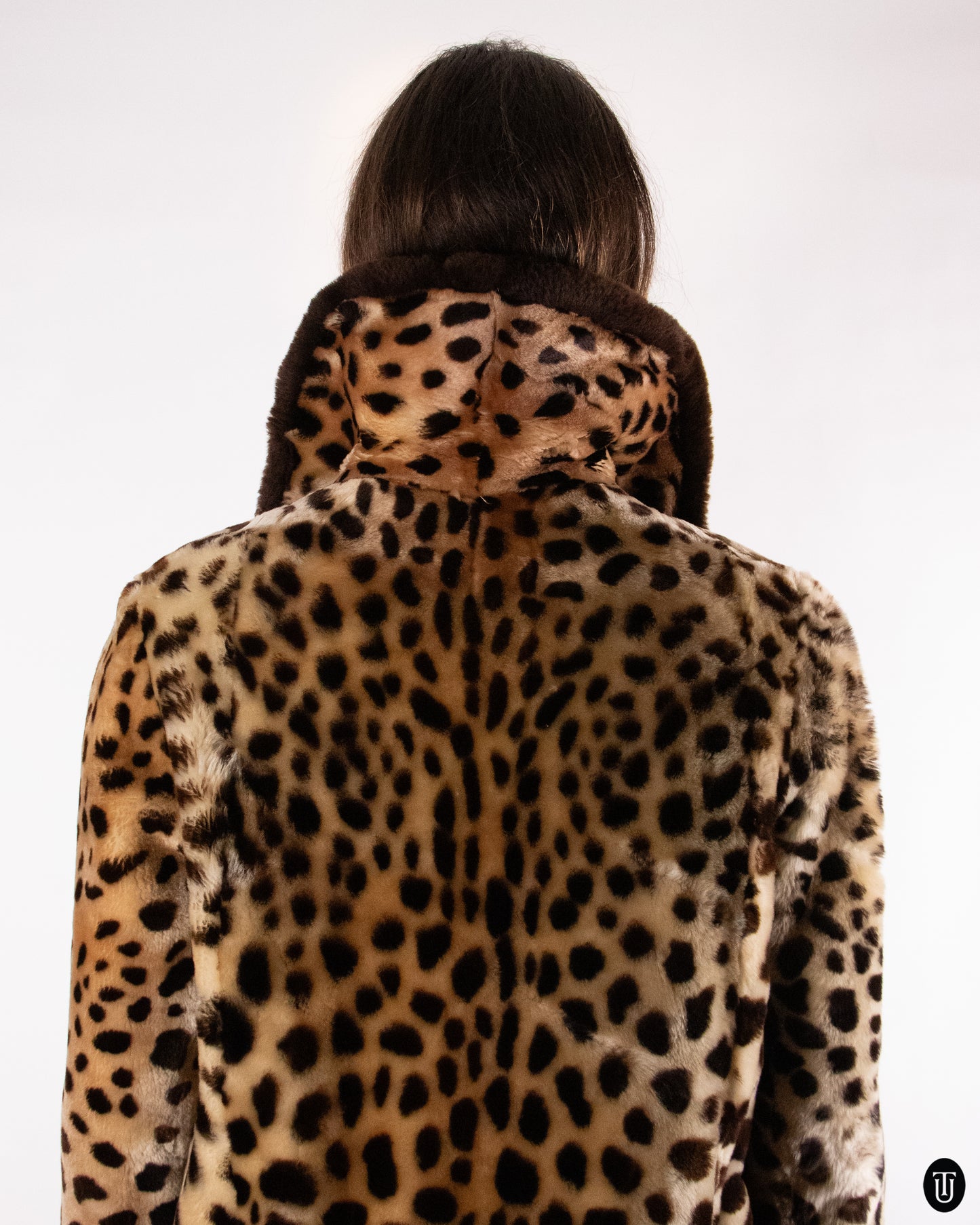 60's Leopard Printed Shearling Coat M