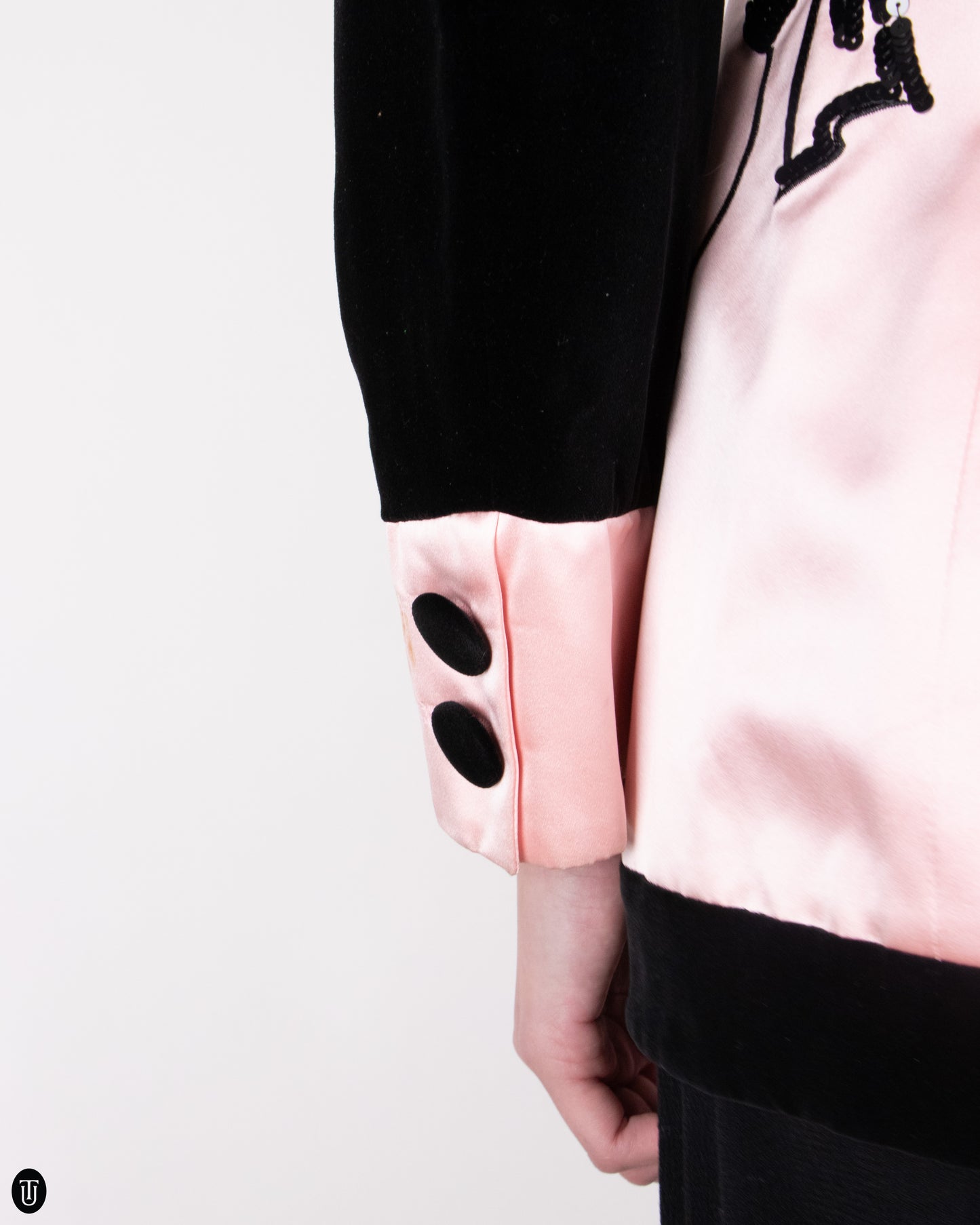 80's Escada by Margareta Ley Pink Black Embellished Blazer S