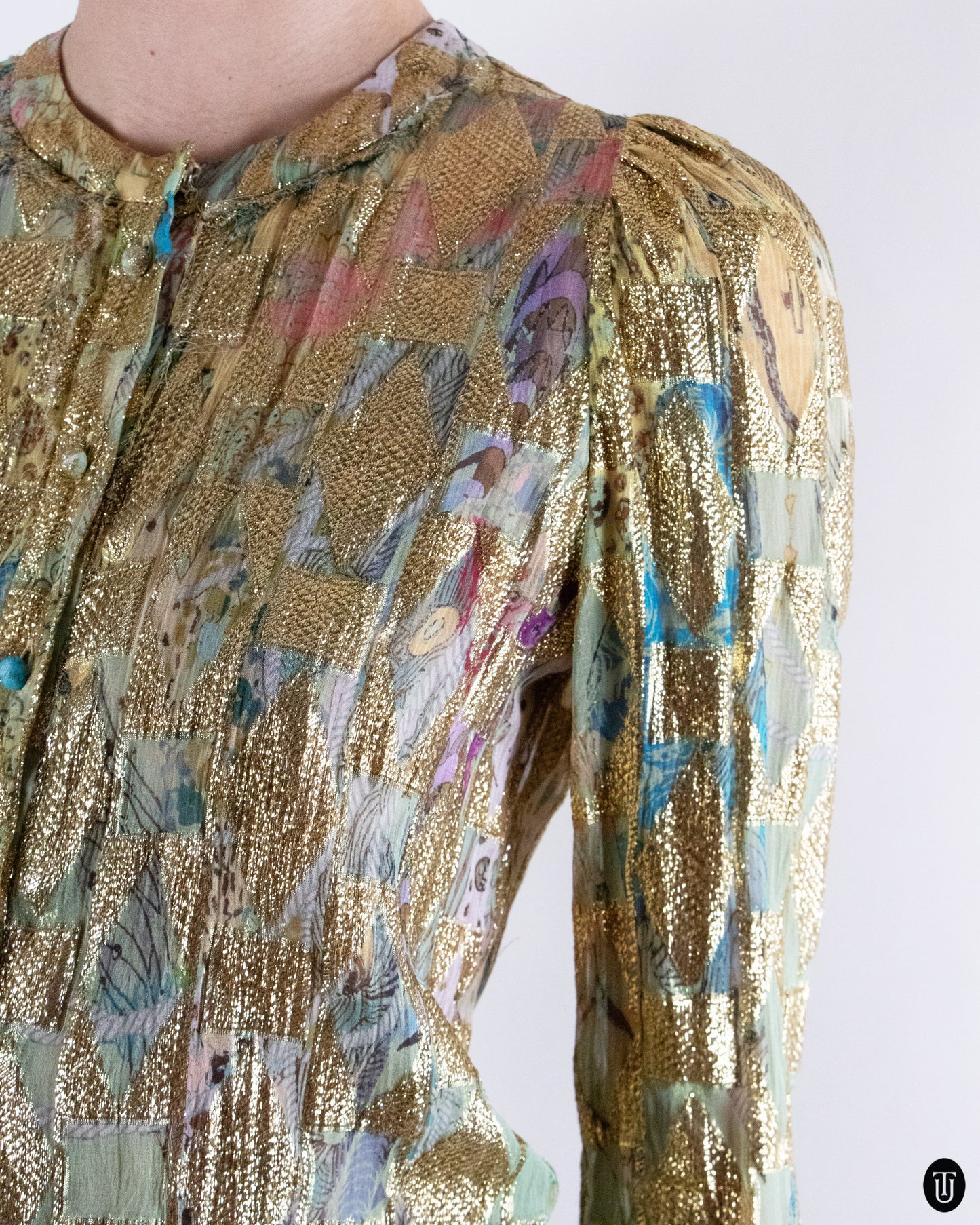 00's Roberto Cavalli Silk Iridescent Metallic Top M