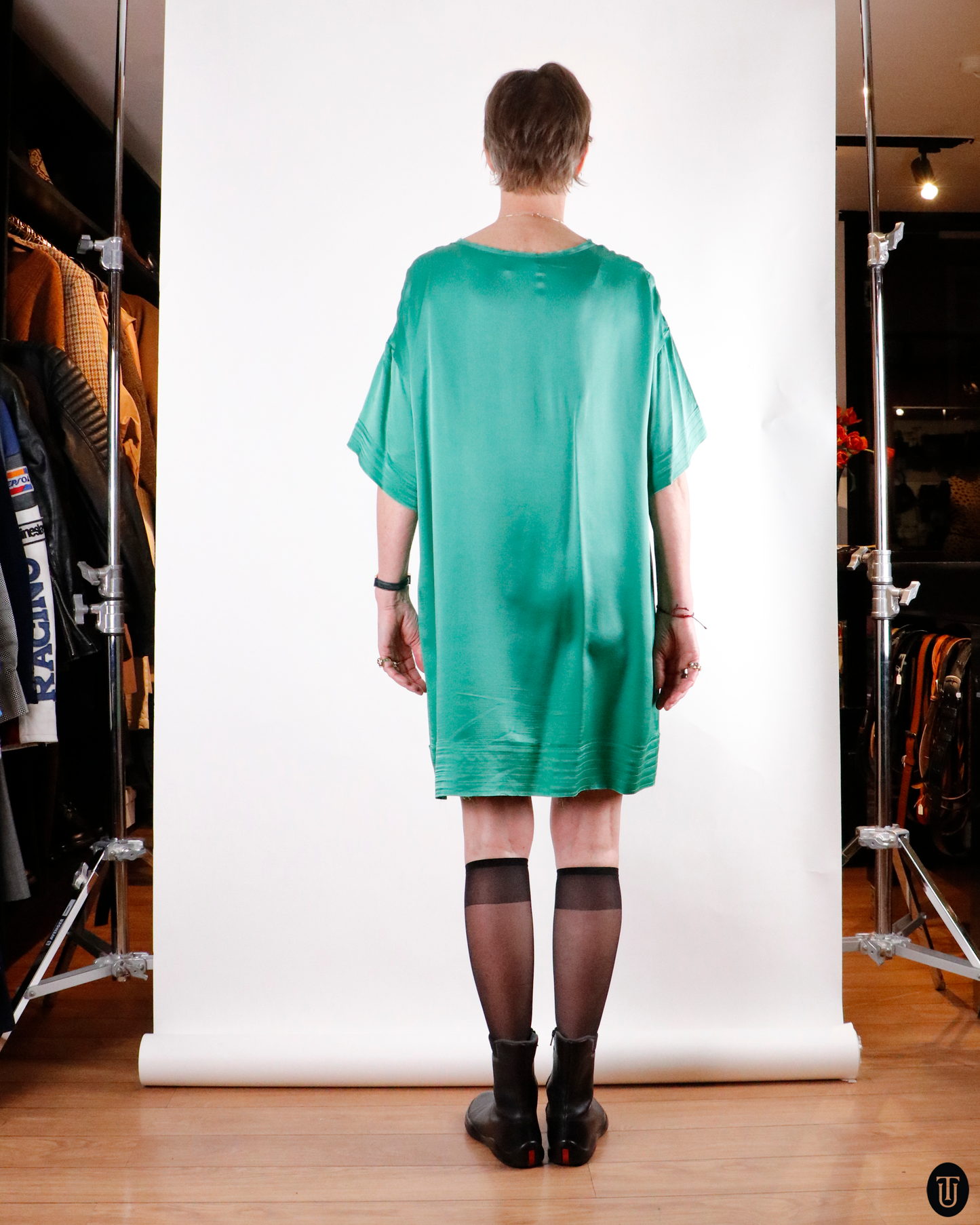 90's Lanvin Green Silk Dress L