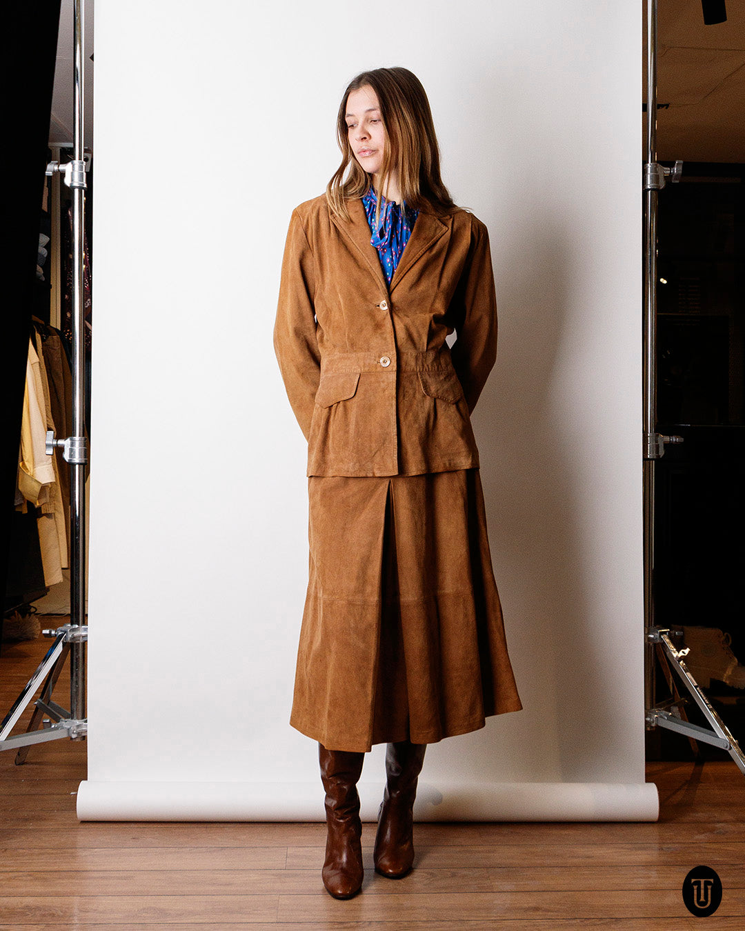1970s Gucci Suede Skirt Suit S