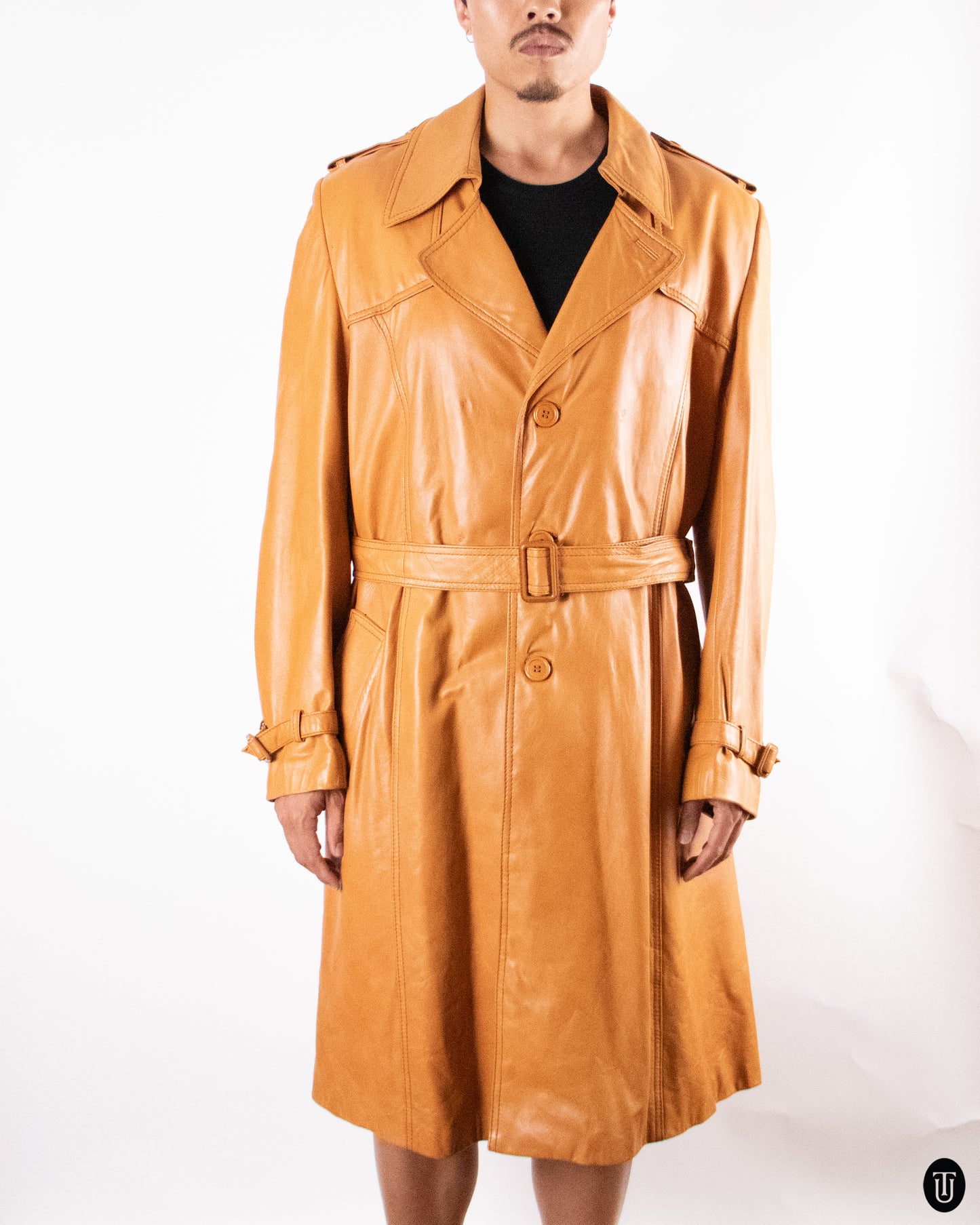 1970's Vintage Leather Trench Coat L