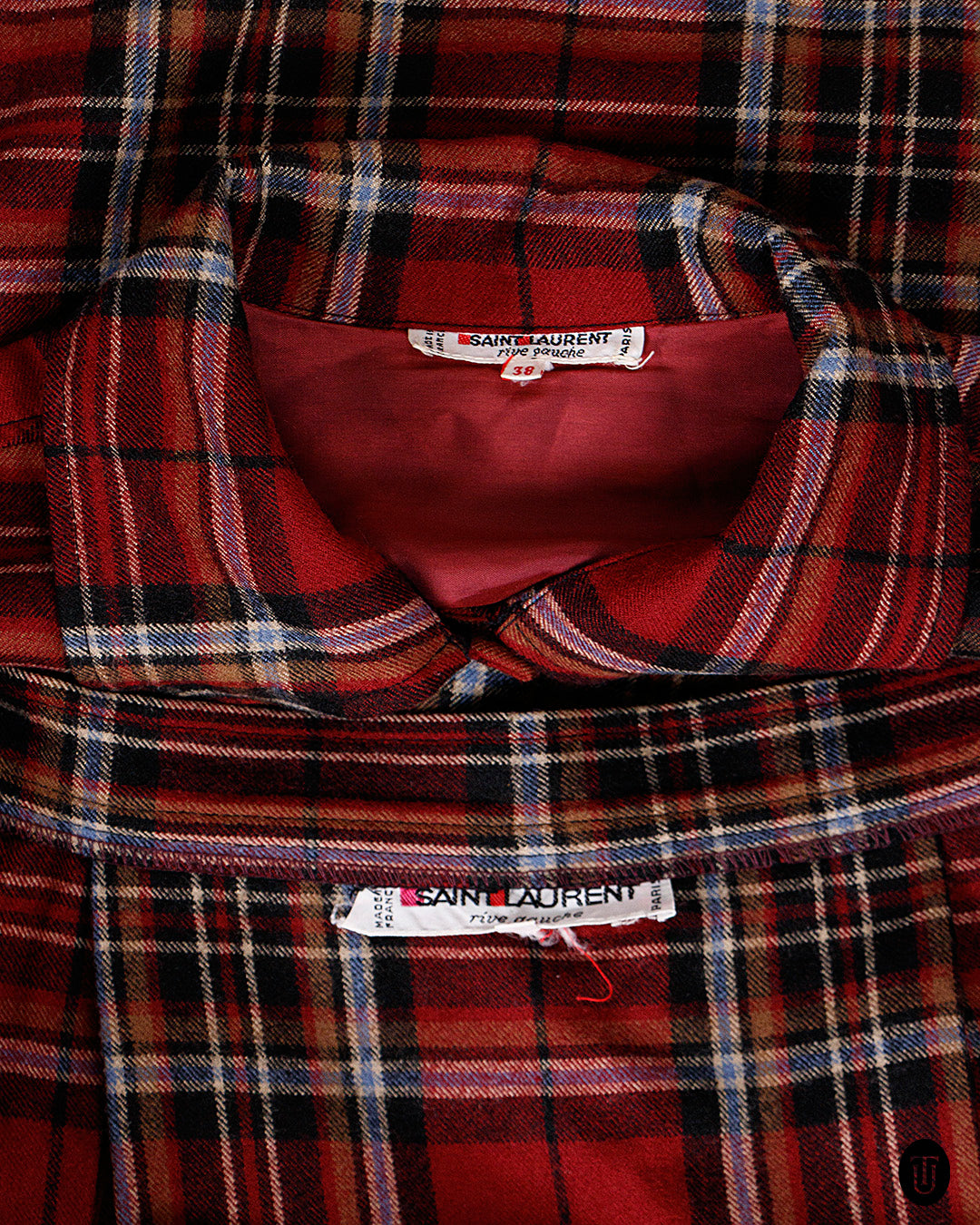 80's Yves Saint Laurent Rive Gauche Wool Tartan Skirt Suit S