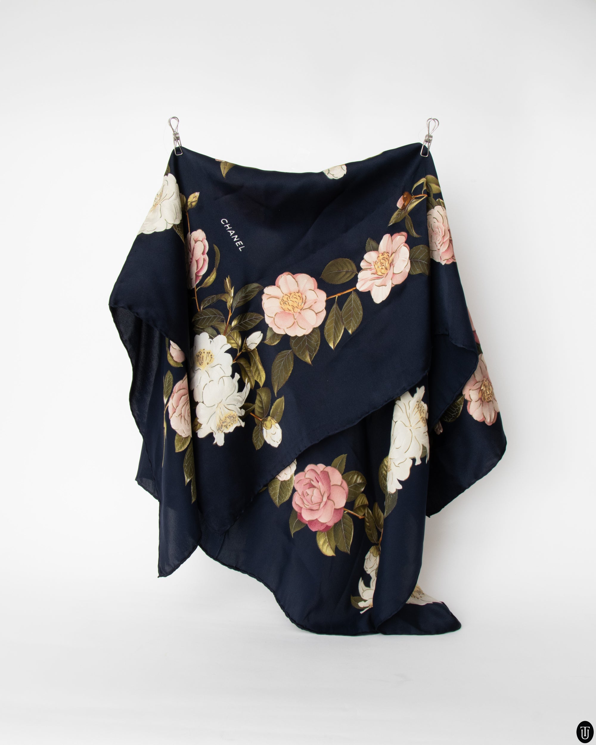 90's Chanel Silk Scarf with Rose Motif
