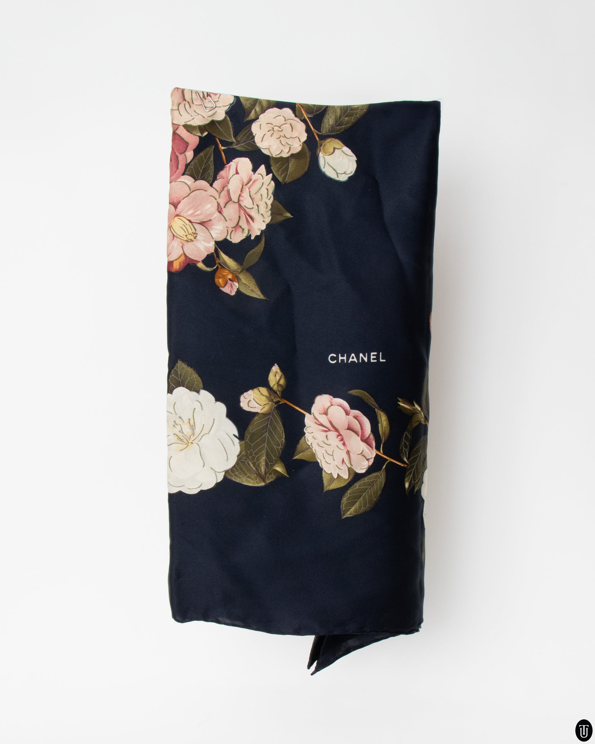 90's Chanel Silk Scarf with Rose Motif