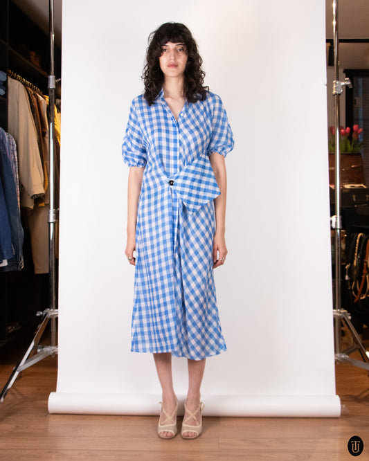 00's Jil Sander Blue Gingham Cotton Dress M