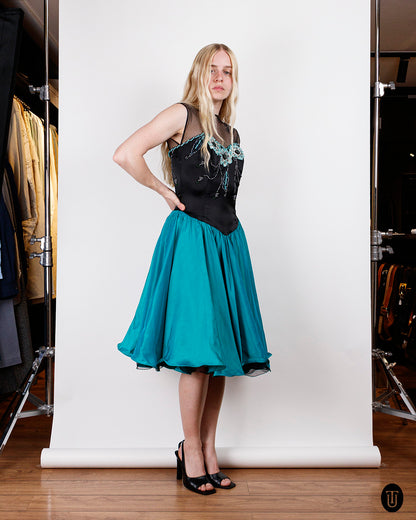 1980s Embellished Silk Dress S