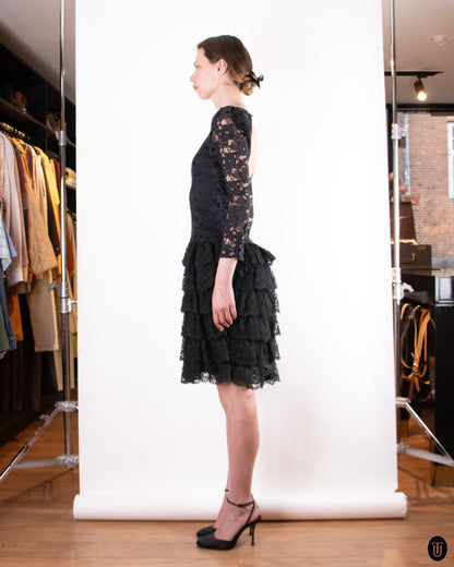 80's Ruffled Lace Party Dress S