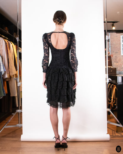 80's Ruffled Lace Party Dress S
