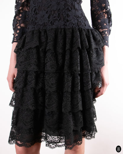 80's Ruffled Lace Party Dress S