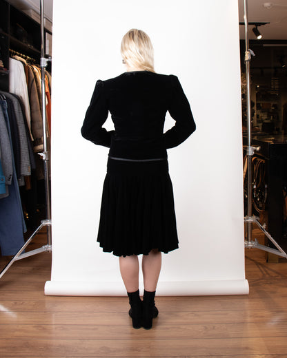 80's Yves Saint Laurent Rive Gauche Silk Velvet Skirt Suit XS