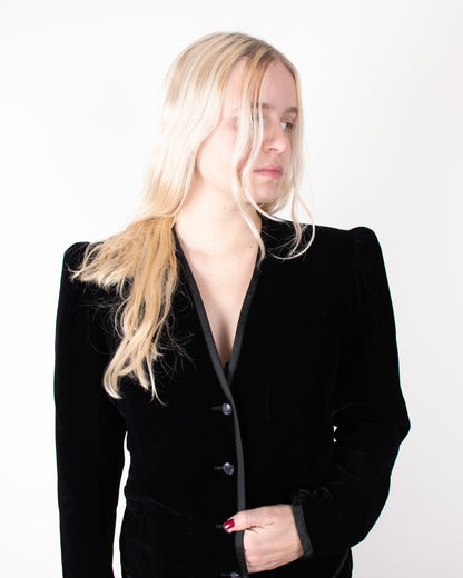 80's Yves Saint Laurent Rive Gauche Silk Velvet Skirt Suit XS