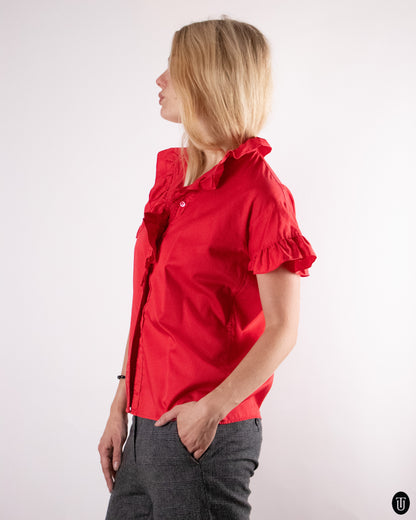 70's Red Yves Saint Laurent Cotton Blouse M