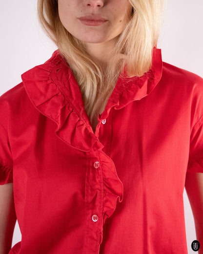 70's Red Yves Saint Laurent Cotton Blouse M