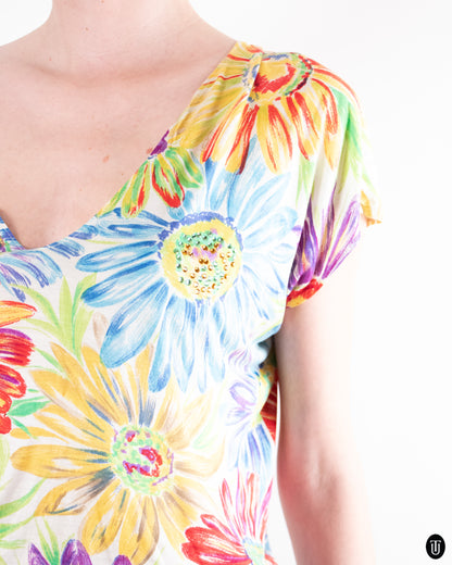 90's Blumarine Floral Silk Blend Crystal Top S