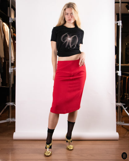 00's Giorgio Armani Red Silk Pencil Skirt M