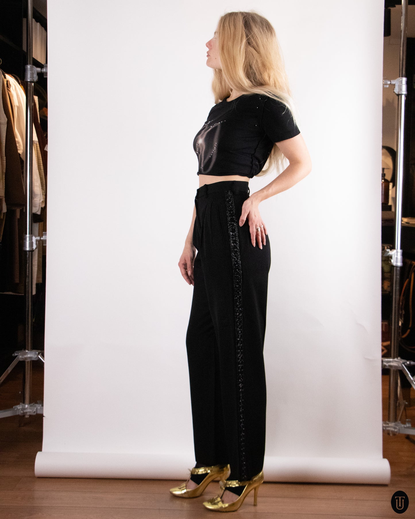 90's Valentino Wool Pants with Glitter Panels M