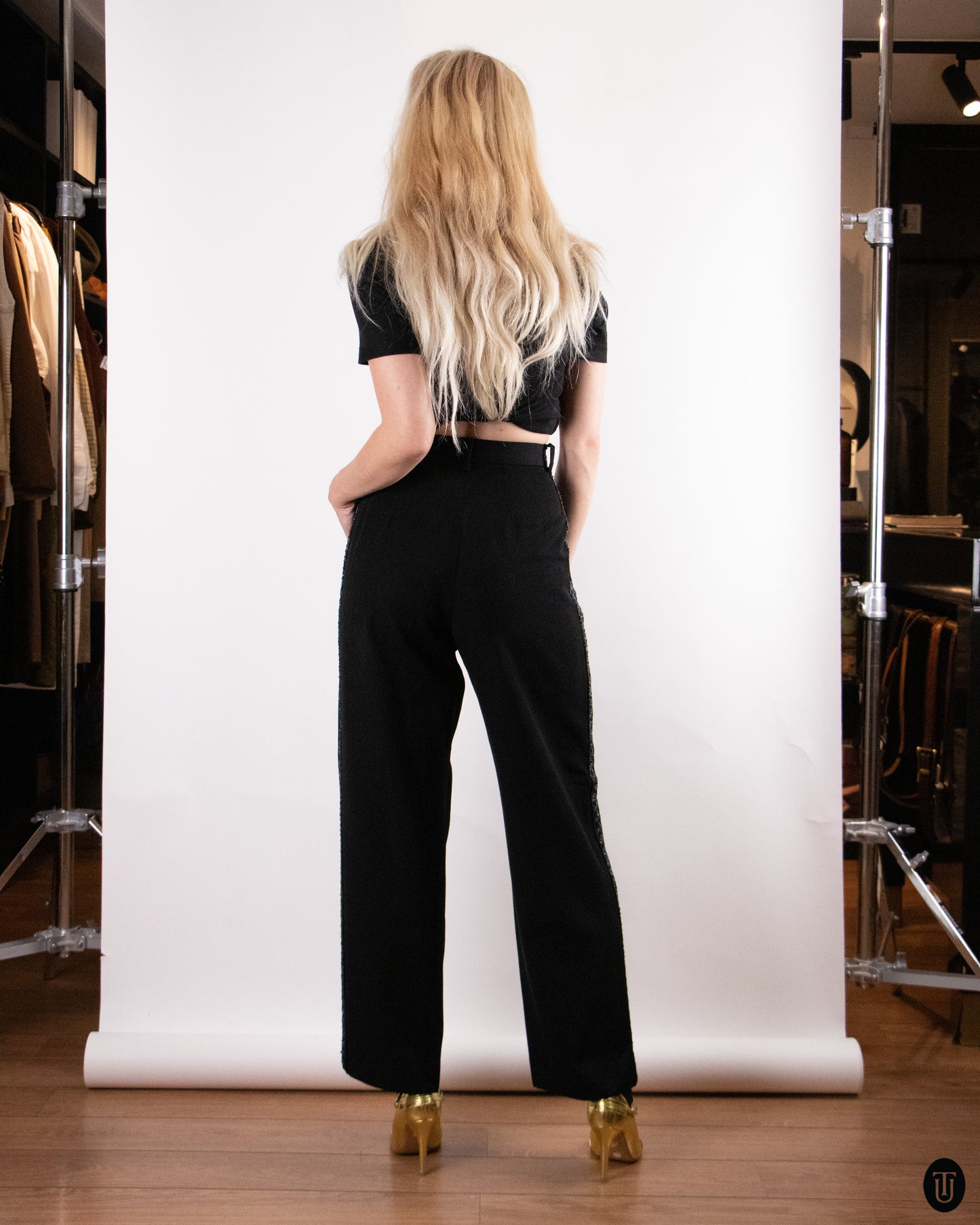 90's Valentino Wool Pants with Glitter Panels M