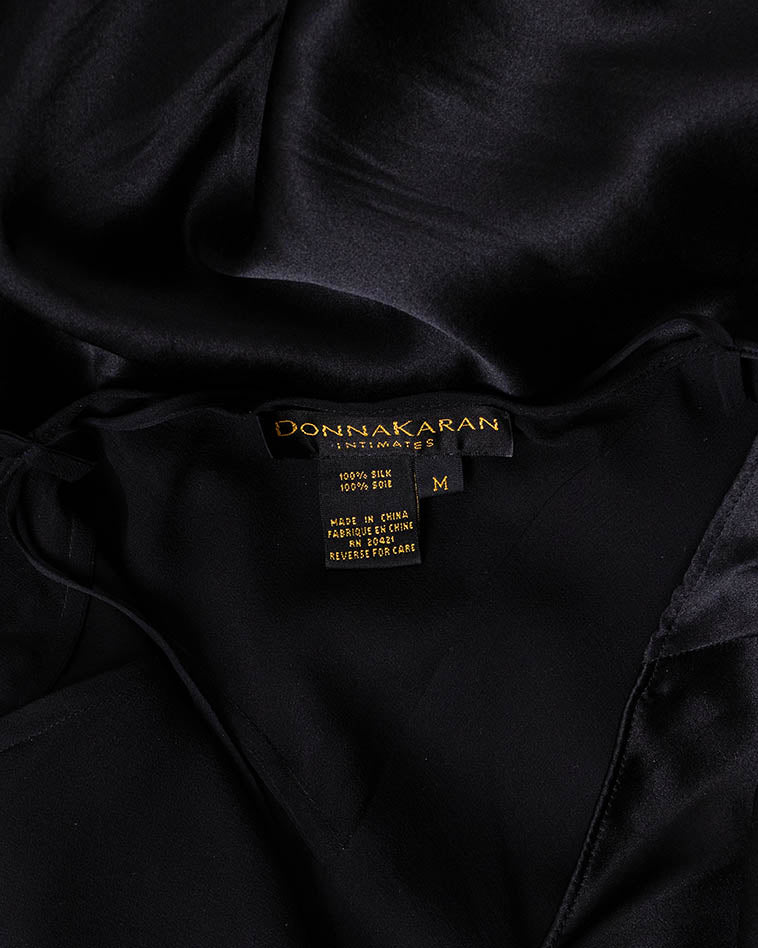 2000s Donna Karan Bias Cut Black Silk Dress M