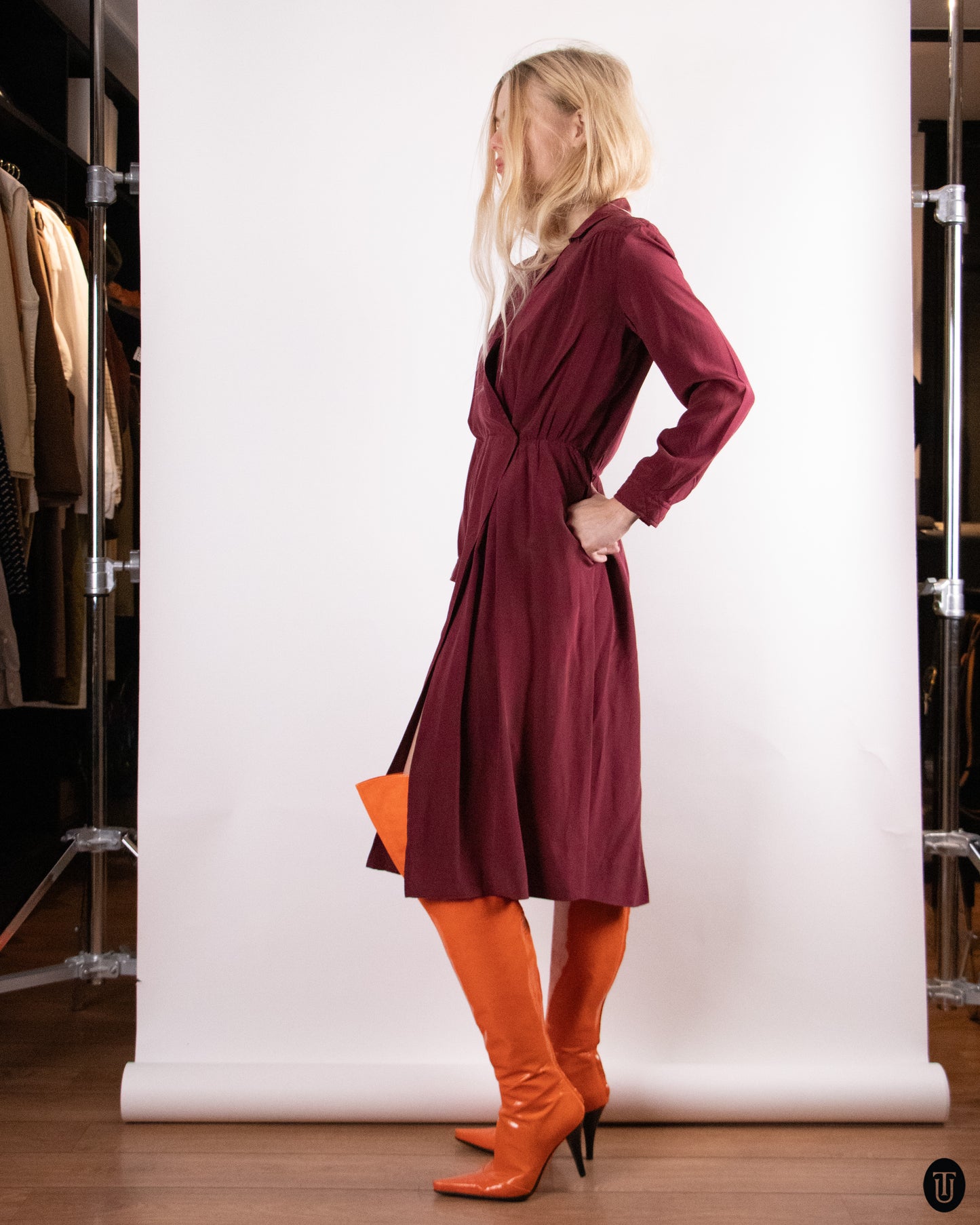 80's Salvatore Ferragamo Burgundy Silk Dress M