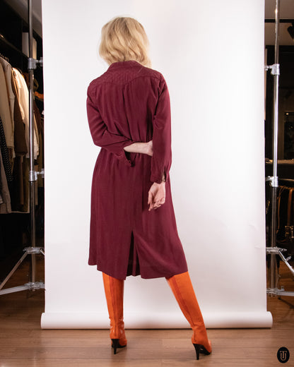 80's Salvatore Ferragamo Burgundy Silk Dress M