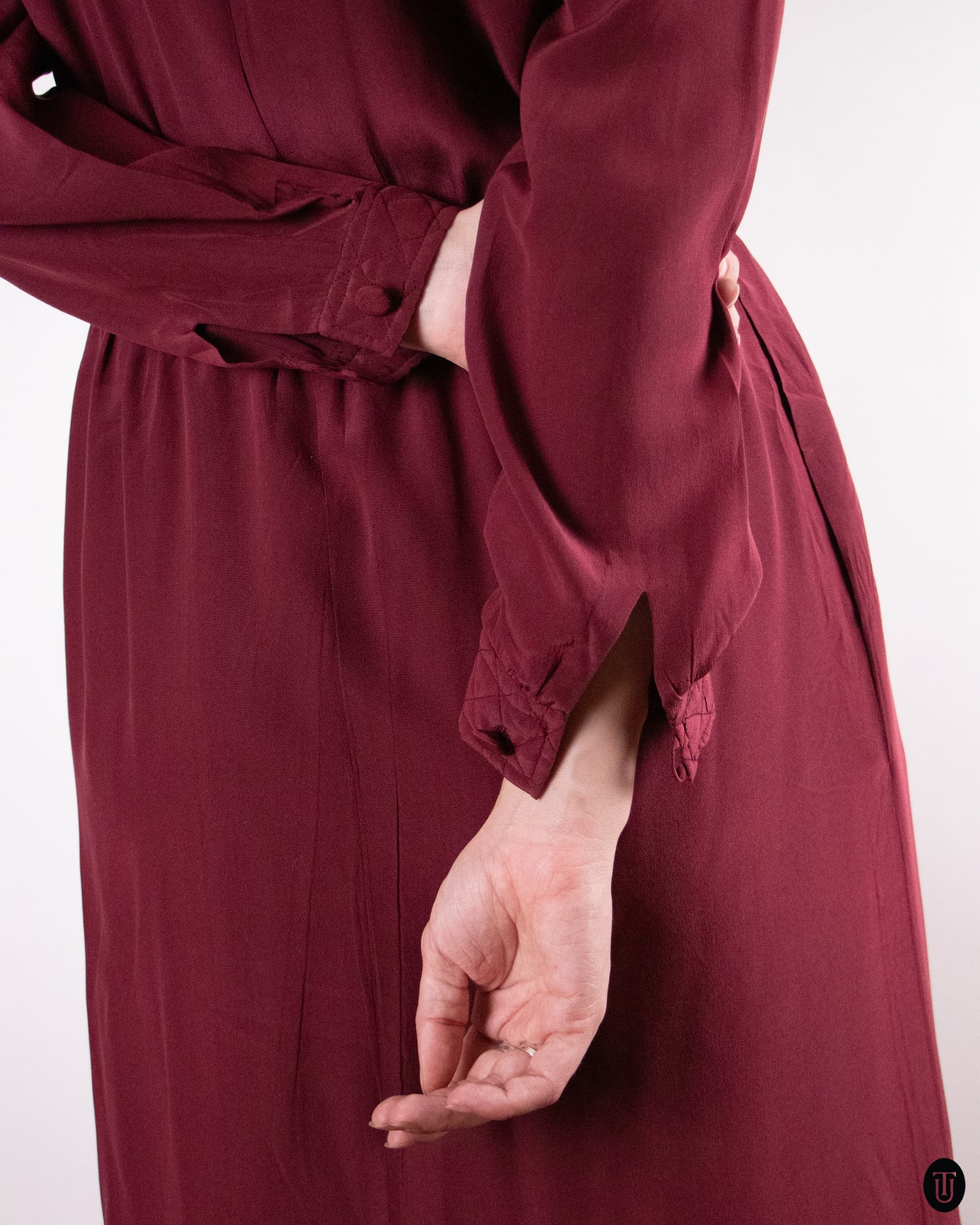 80's Salvatore Ferragamo Burgundy Silk Dress M