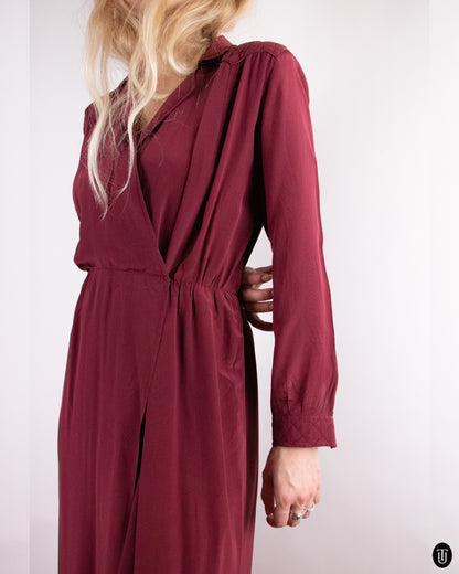 80's Salvatore Ferragamo Burgundy Silk Dress M