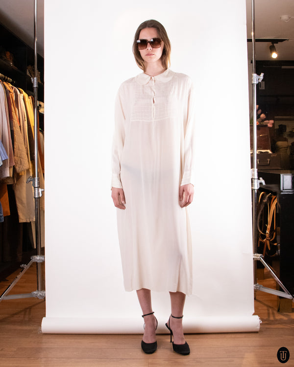 50's White Silk Dress L