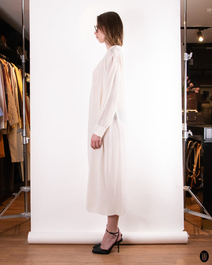 50's White Silk Dress L