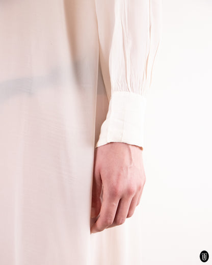 50's White Silk Dress L