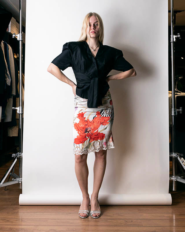 2000s Class Roberto Cavalli Printed Low Waist Silk Skirt S