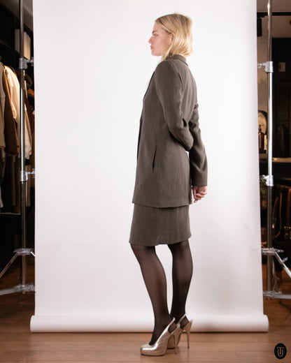 90's Giorgio Armani Skirt Suit in Brown Wool S