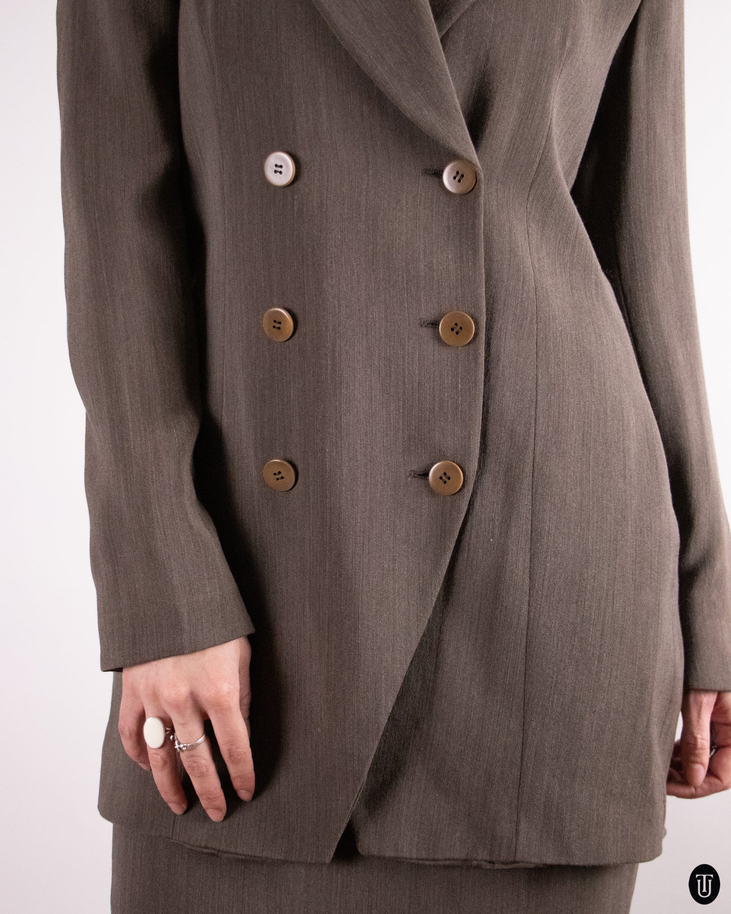 90's Giorgio Armani Skirt Suit in Brown Wool S