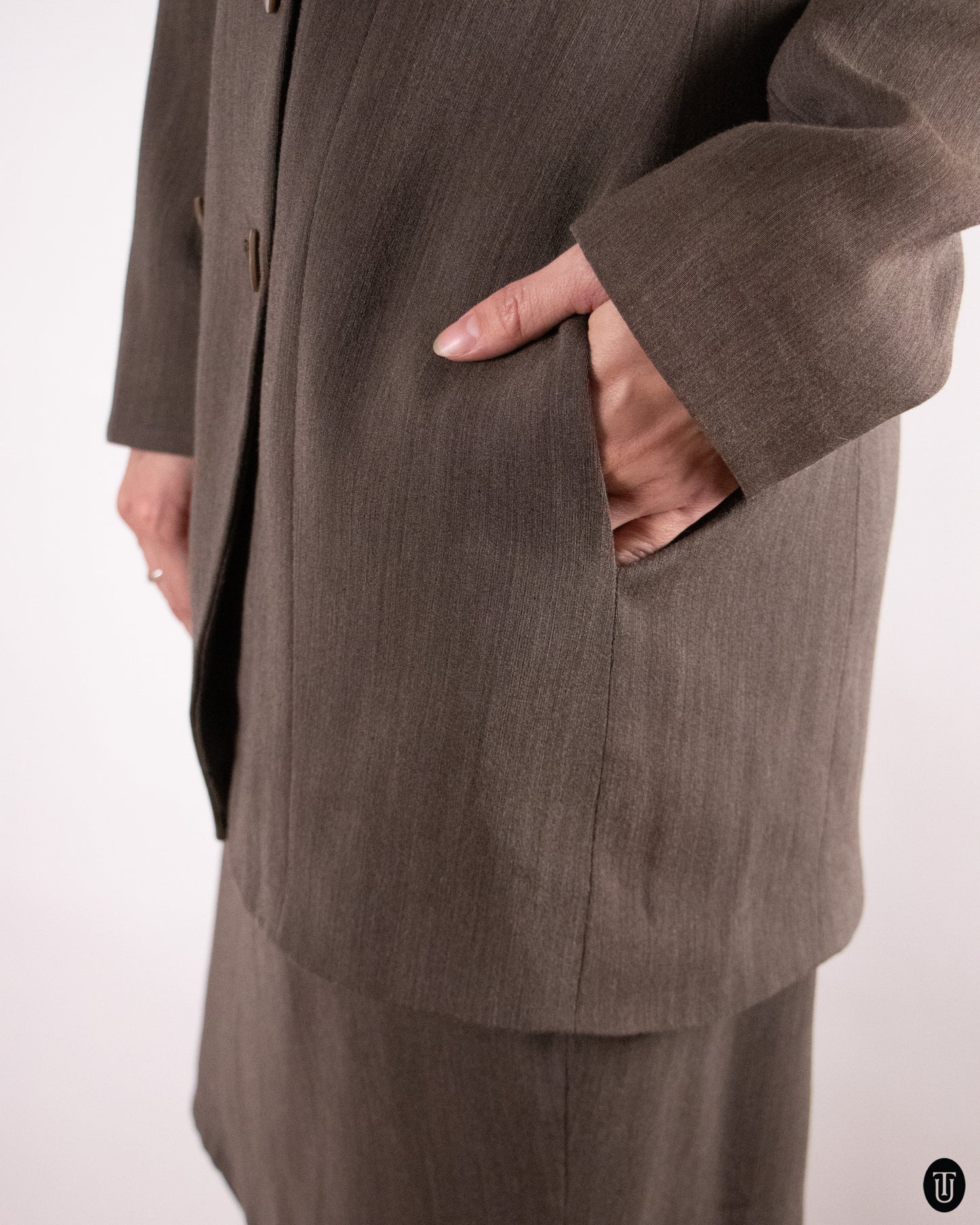 90's Giorgio Armani Skirt Suit in Brown Wool S