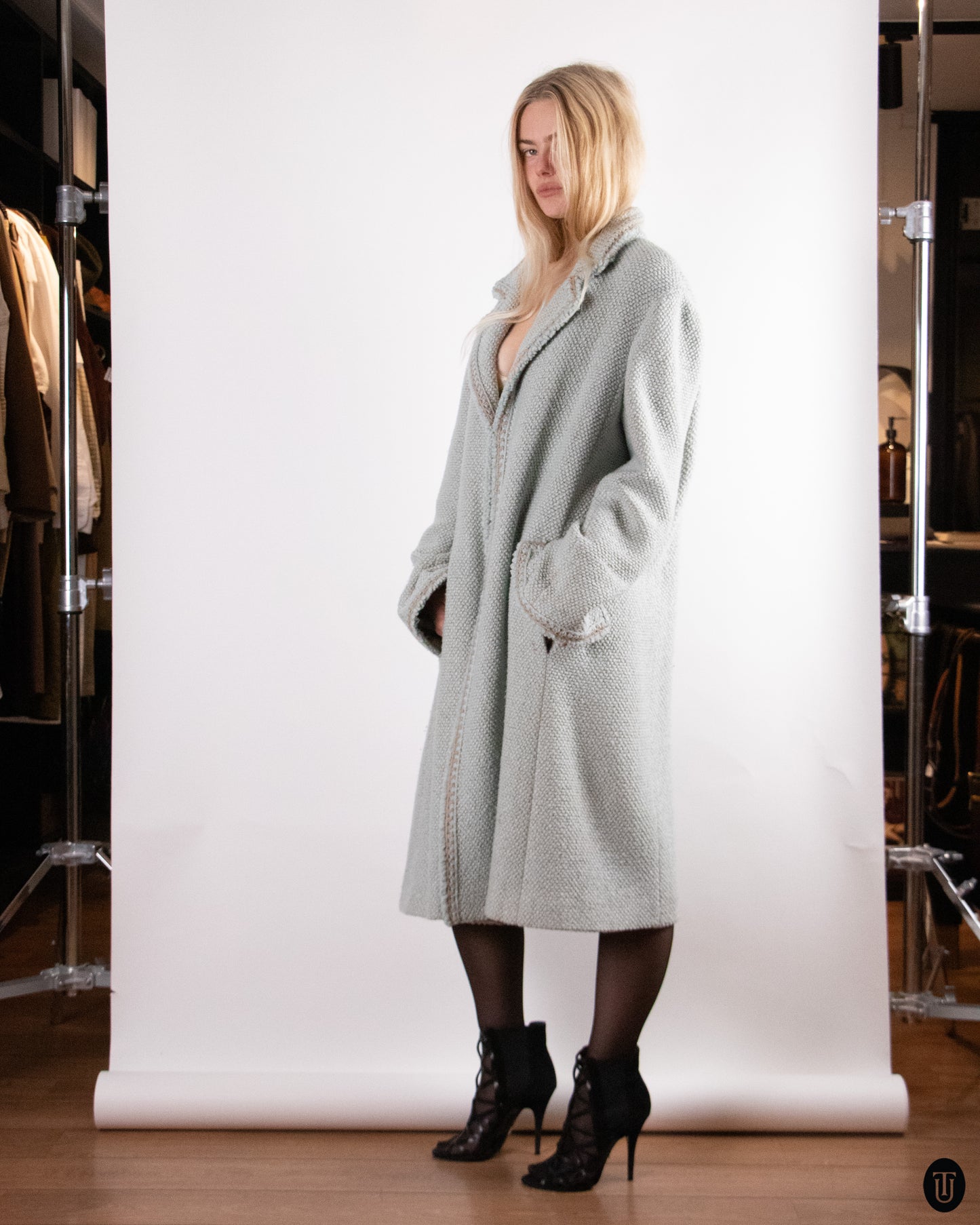 00's Chanel Wool Coat in Baby Blue L