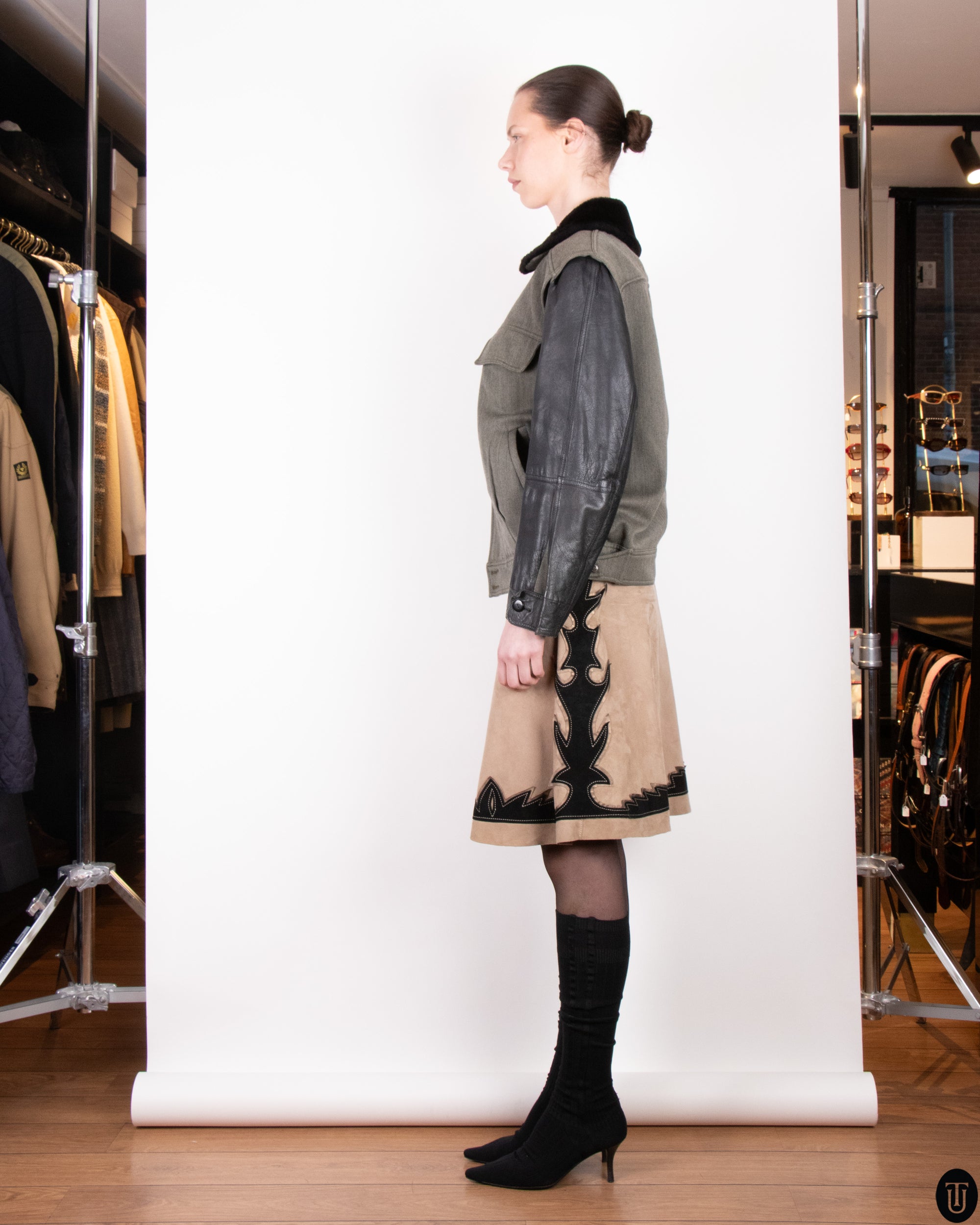 90's Gianfranco Ferre Twill and Leather Moto Jacket M