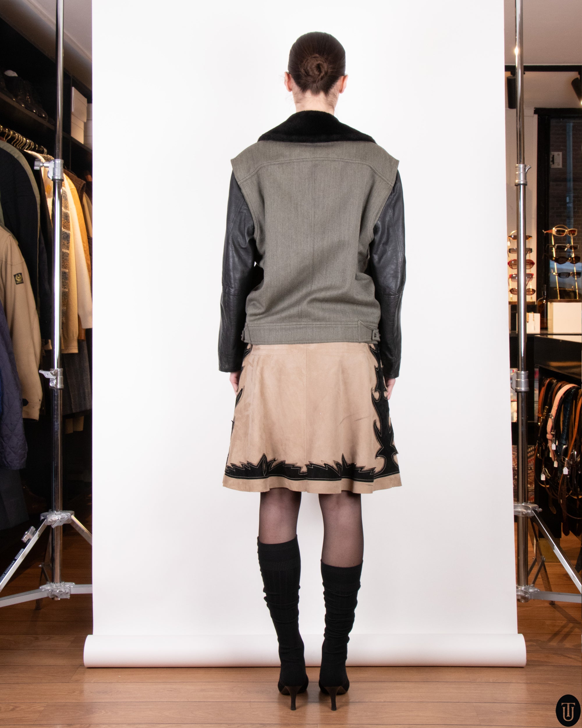 90's Gianfranco Ferre Twill and Leather Moto Jacket M