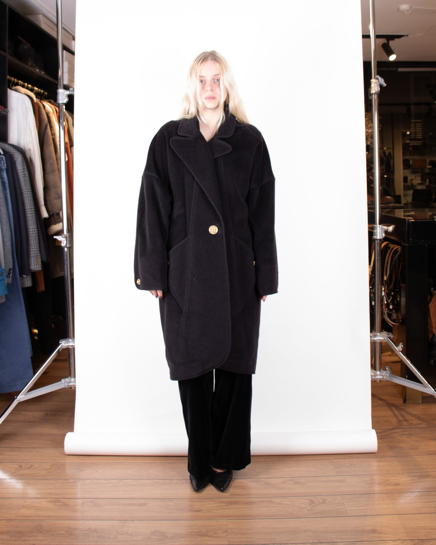 1980s Chanel Black Cashmere Coat M
