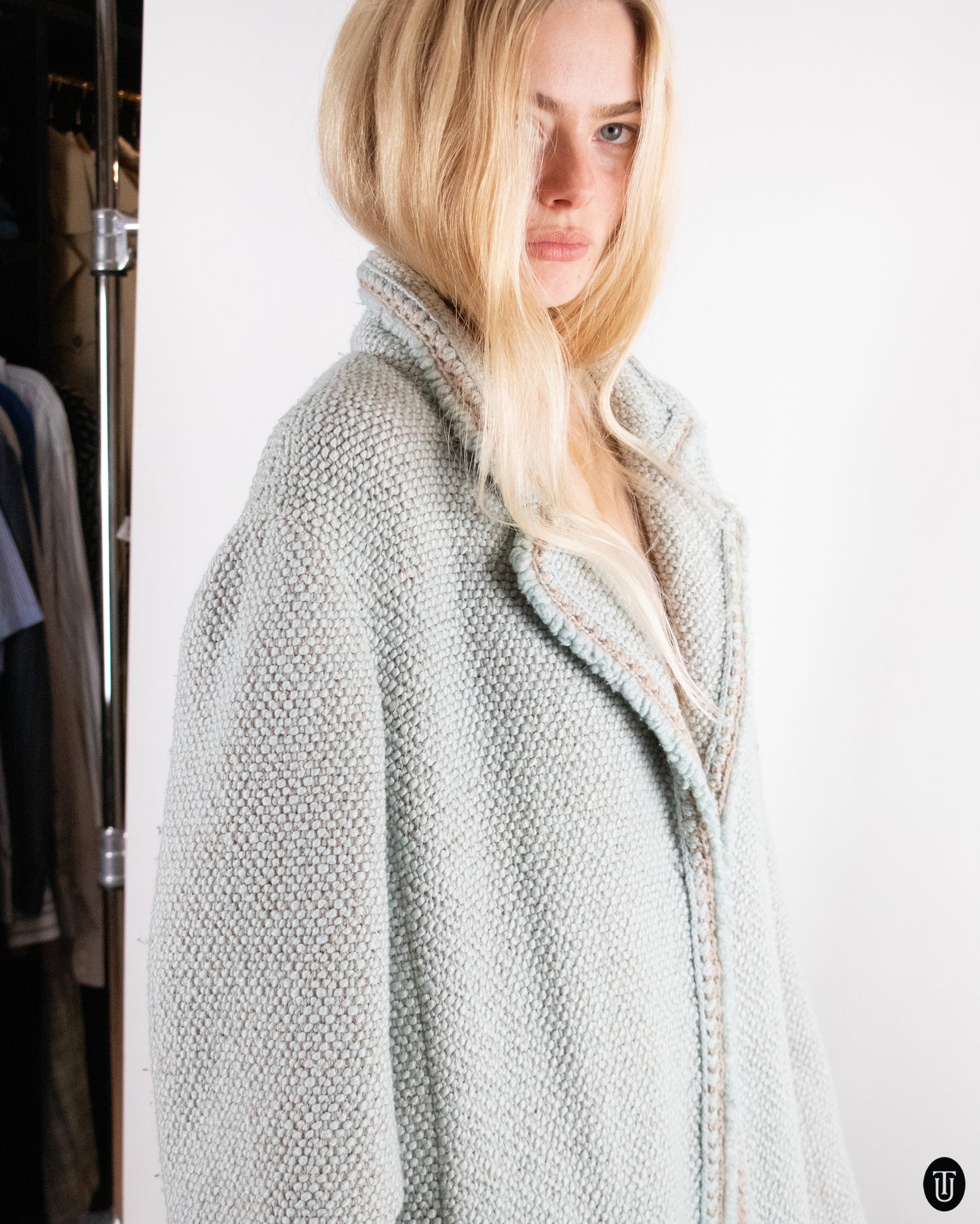 00's Chanel Wool Coat in Baby Blue L
