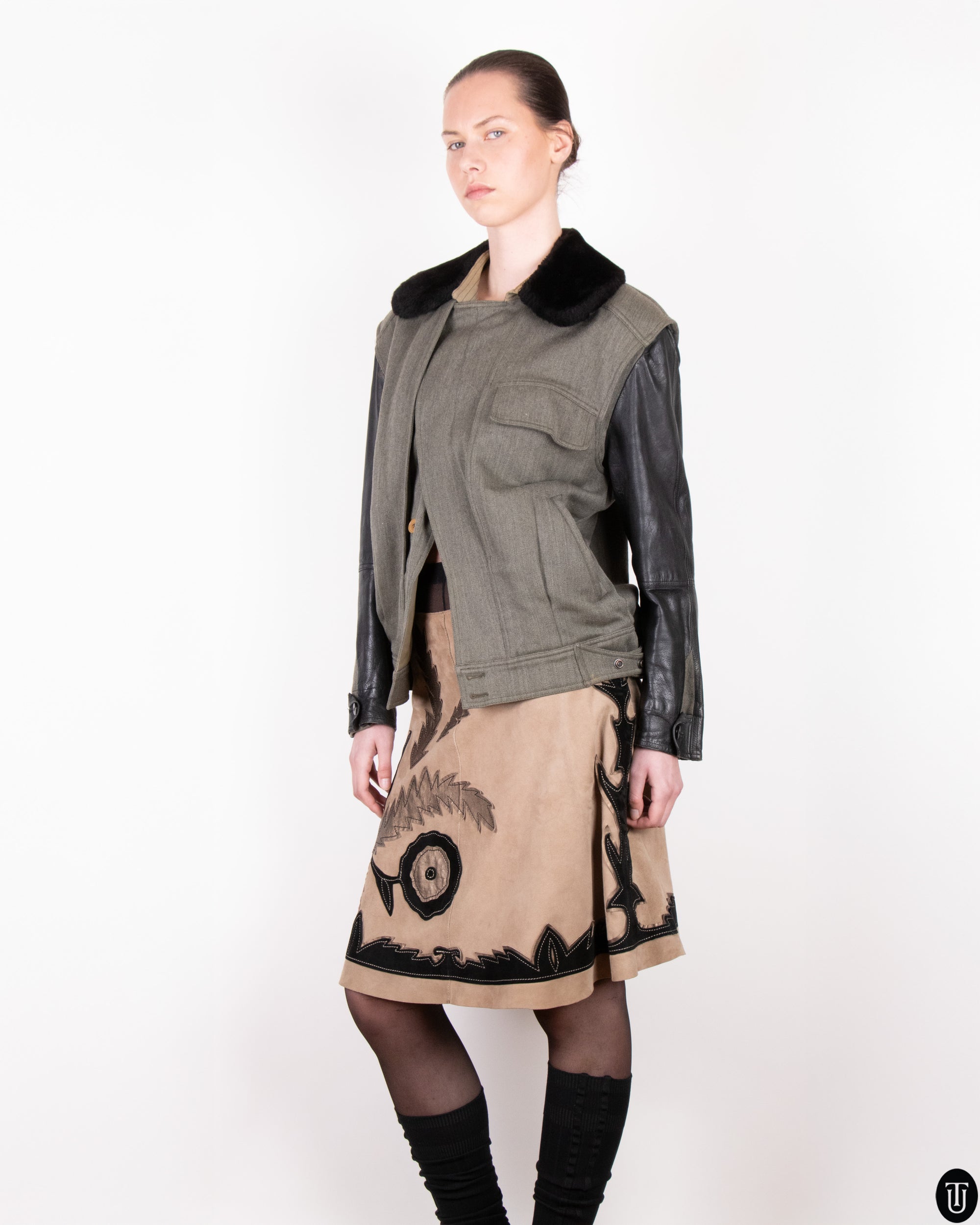 90's Gianfranco Ferre Twill and Leather Moto Jacket M