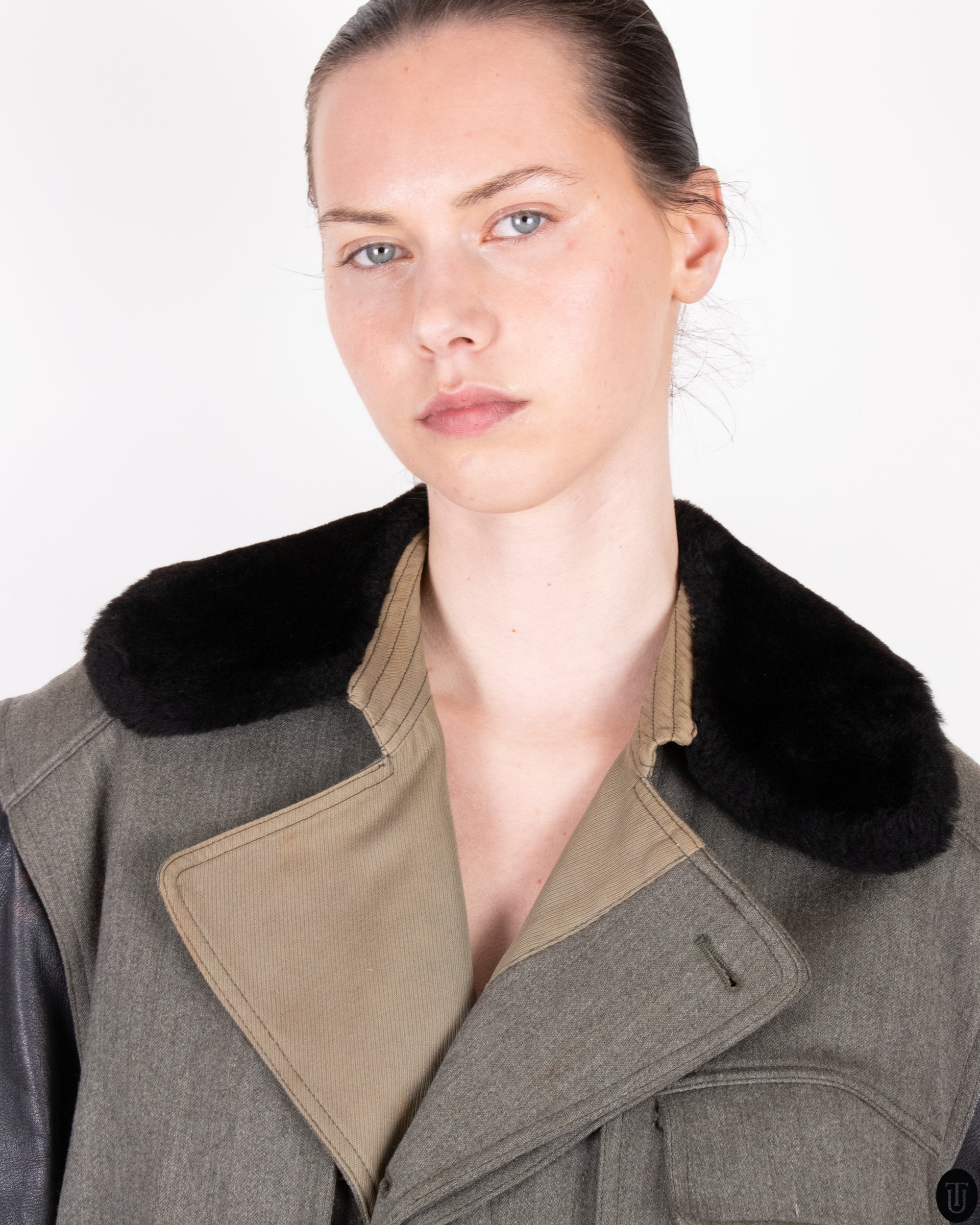 90's Gianfranco Ferre Twill and Leather Moto Jacket M