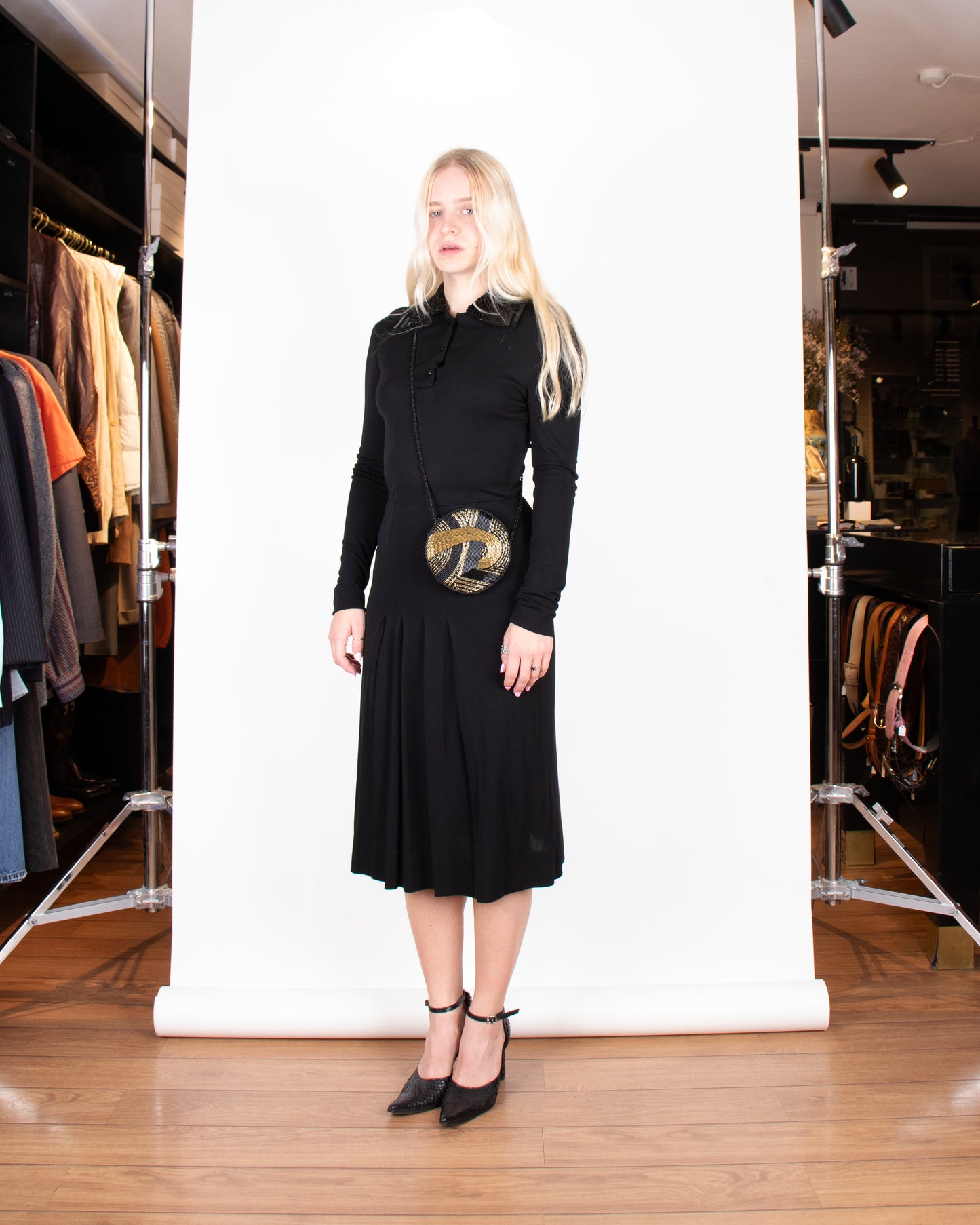 1960s Miss Dior Black Dress with Sequin Collar S