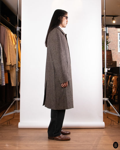 80's Textured Brown Mélange Wool Overcoat L