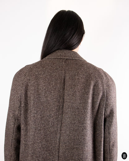 80's Textured Brown Mélange Wool Overcoat L