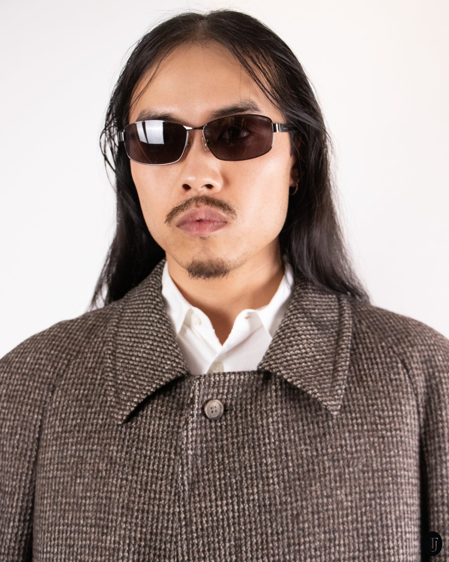 80's Textured Brown Mélange Wool Overcoat L