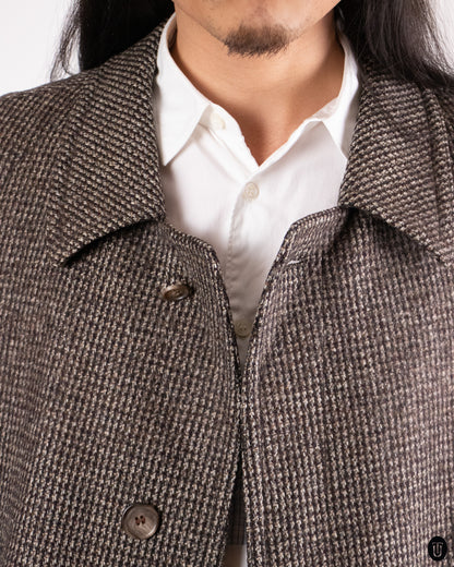 80's Textured Brown Mélange Wool Overcoat L